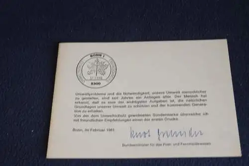 Ministerkarte zum Ausgabeanlaß: "Umweltschutz"; 12.2.1981; MiNr. 1087