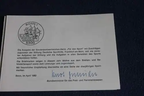 Ministerkarte zum Ausgabeanlaß: "Für den Sport 1982 ";15.4.1982; MiNr. 1127-28; Berlin: 664-65