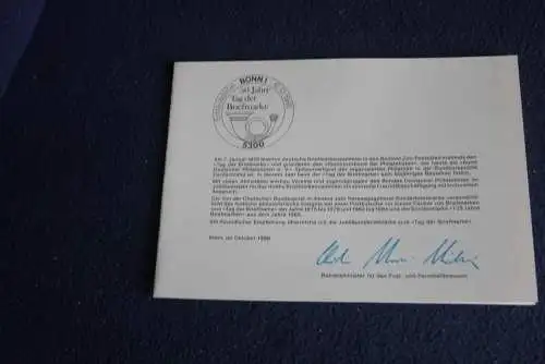 Ministerkarte zum Ausgabeanlaß: "Tag der Briefmarke 1986", 16.10.1986; MiNr. 1300