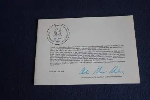 Ministerkarte zum Ausgabeanlaß: "Franz Liszt"; 20.6.1986; MiNr. 1285