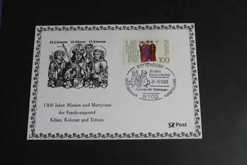 Frankenapostel Maximumkarte 1989; Amtl. MK der POST, SST Rottendorf