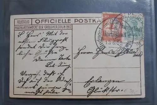 Postkartenwoche der Grossherzogin 1912; Offizielle Postkarte; mit Flugpostmarke; Stempel Darmstadt 13.6.1912