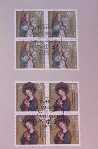 Klappkarte mit Postwertzeichen - Kontaktgabe der Post: Weihnachtsmarken 1991, 5. 11. 1991; MiNr.: 1578-81