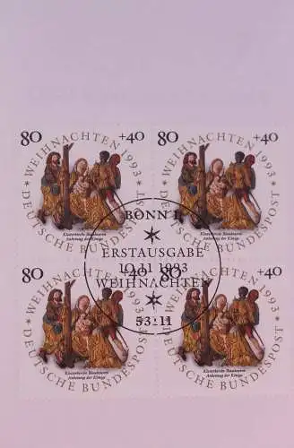 Klappkarte mit Postwertzeichen - Kontaktgabe der Post: Weihnachtsmarken 1993, 10. 11. 1993; MiNr.: 1707-08