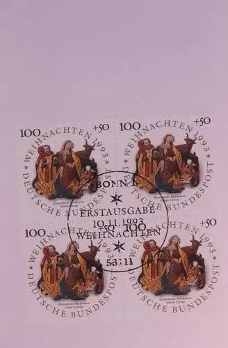 Klappkarte mit Postwertzeichen - Kontaktgabe der Post: Weihnachtsmarken 1993, 10. 11. 1993; MiNr.: 1707-08