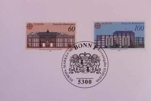 Silberkarte; Zentrale Klappkarte mit Postwertzeichen - Kontaktgabe: EUROPA-Marken 1990; 3.5.1990, MiNr. 1461-62