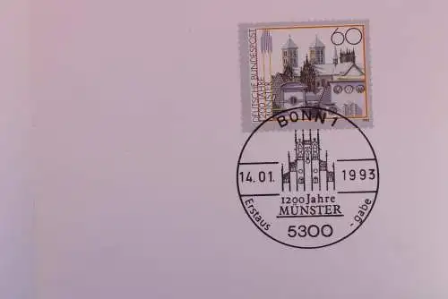 Silberkarte; Zentrale Klappkarte mit Postwertzeichen - Kontaktgabe: 1200 Jahre Münster; 14.1.1993, MiNr. 1645