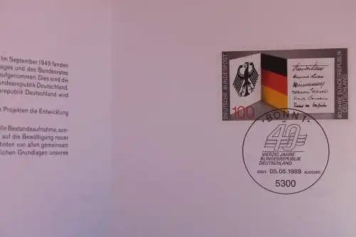 Silberkarte; Zentrale Klappkarte mit Postwertzeichen - Kontaktgabe: 40 Jahre Bundesrepublik; 5.5.1989, MiNr. 1421