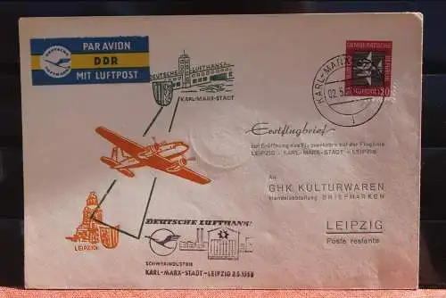 Deutschland; Lufthansa -Erstflug Karl-Marx-Stadt-Leipzig 2.5.1958