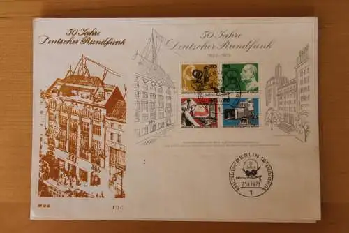 Blockausgabe 23.8.1973: 50 Jahre Rundfunk auf, Block 4 auf  FDC