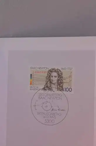 Ministerkarte zum Ausgabeanlaß:  "Sir Isaac Newton" 14. Jan. 1993 ; MiNr. 1646