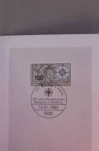 Ministerkarte zum Ausgabeanlaß:  "125 Jahre Norddeutsche Seekarte" 14. Jan. 1993 ; MiNr. 1647