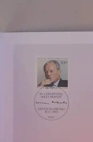 Ministerkarte zum Ausgabeanlaß:  "Willy Brandt (W. Frahm)"; 10. Nov. 1993 ; MiNr. 1706