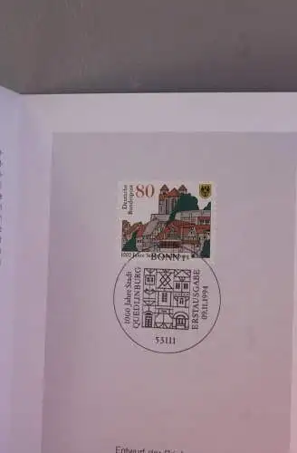 Ministerkarte zum Ausgabeanlaß:  "1000 Jahre Stadt Quedlinburg"; 9. Nov. 1994 ; MiNr. 1765