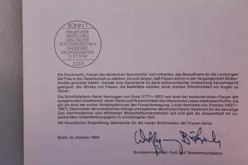 Ministerkarte zum Ausgabeanlaß:  "Frauen der Deutschen Geschichte"; 13. Okt. 1994 ; MiNr. 1755-56