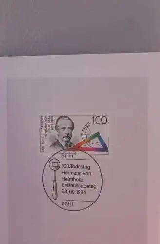 Ministerkarte zum Ausgabeanlaß:  "Hermann von Helmholtz"; 8. Sept. 1994 ; MiNr. 1752