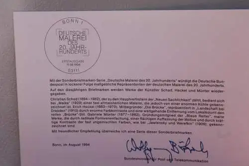 Ministerkarte zum Ausgabeanlaß:  "Deutsche Malerei"; 11. Aug. 1994 ; MiNr. 1748-50