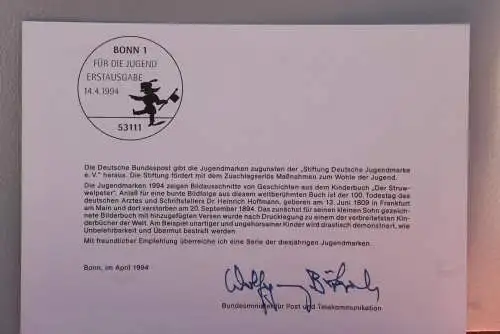 Ministerkarte zum Ausgabeanlaß: "Für die Jugend 1994", 14. April 1994; MiNr. 1728-30