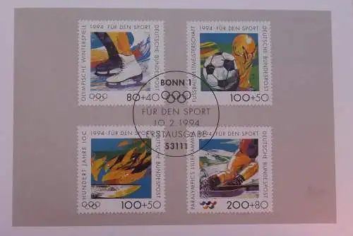 Ministerkarte zum Ausgabeanlaß: "Sporthilfe-Für den Sport 1994", 10. Febr. 1994; MiNr. 1717-20