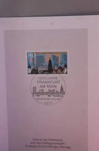 Ministerkarte zum Ausgabeanlaß: "1200 Jahre Frankfurt a. M.", 10. Febr. 1994; MiNr. 1721