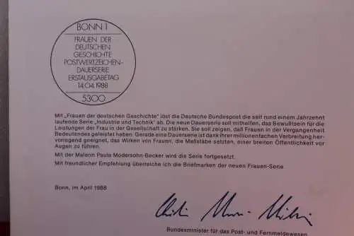 Ministerkarte zum Ausgabeanlaß: "Frauen der Deutschen Geschichte", 14. April 1988; MiNr. 1359; Berlin:806