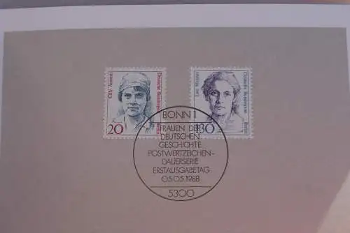 Ministerkarte zum Ausgabeanlaß: "Frauen der Deutschen Geschichte", Ausgabe 5.5.1988; MiNr.1365-66; Berlin:811-12