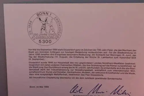 Ministerkarte zum Ausgabeanlaß: "700 Jahre Düsseldorf"; 5. Mai 1988 ; MiNr.1369