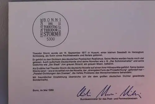 Ministerkarte zum Ausgabeanlaß: "Theodor Storm"; 5. Mai 1988 ; MiNr.1371