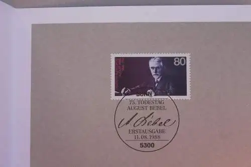 Ministerkarte zum Ausgabeanlaß: "August Bebel"; 11.Aug.1988 ; MiNr.1382