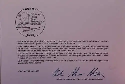 Ministerkarte zum Ausgabeanlaß: "Internationales Rotes Kreuz"; 13.10.1988 ; MiNr.1387