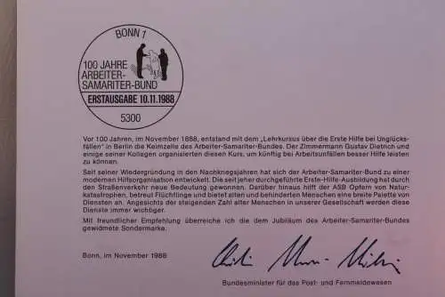 Ministerkarte zum Ausgabeanlaß: "Arbeiter-Samariter-Bund"; 10.11.1988; MiNr. 1394