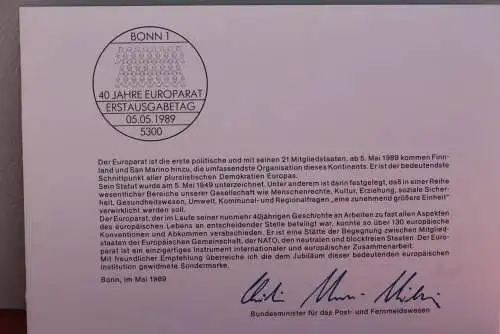 Ministerkarte zum Ausgabeanlaß: "40 Jahre Europarat"; 5. Mai 1989; MiNr. 1422