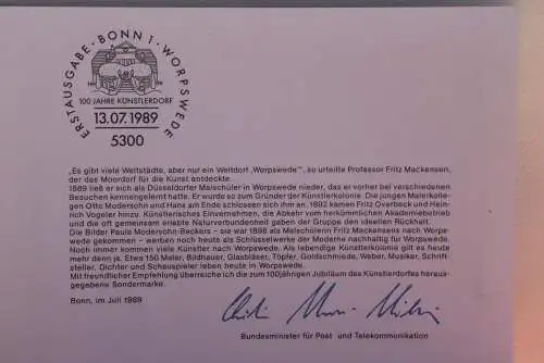 Ministerkarte zum Ausgabeanlaß: "Künstlerdorf Worpswede"; 13. Juli 1989; MiNr. 1430