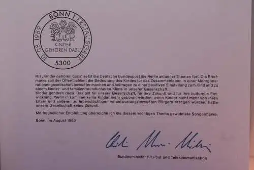 Ministerkarte zum Ausgabeanlaß: "Kinder gehören dazu"; 10. Aug. 1989; MiNr. 1435