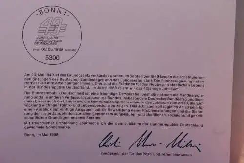 Ministerkarte zum Ausgabeanlaß: "50 Jahre Bundesrepublik Deutschland"; 5. Mai 1989; MiNr. 1421