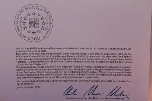 Ministerkarte zum Ausgabeanlaß: "Direktwahl Europa-Parlament"; 20. April 1989; MiNr. 1416