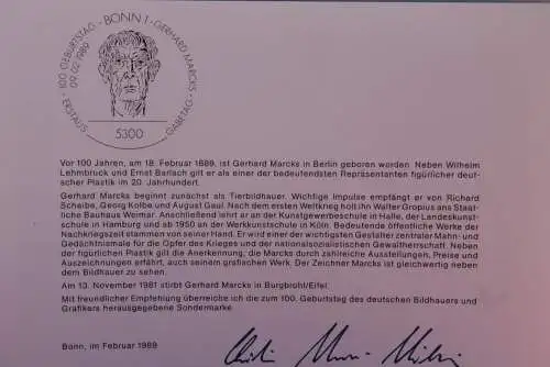 Ministerkarte zum Ausgabeanlaß: "Gerhard Marcks"; 9. Febr. 1989; MiNr. 1410