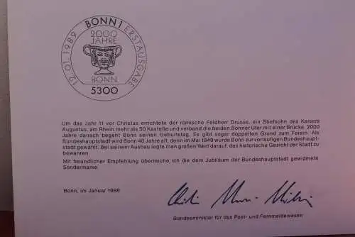 Ministerkarte zum Ausgabeanlaß: "2000 Jahre Bonn"; 12. Jan.1989; MiNr. 1402