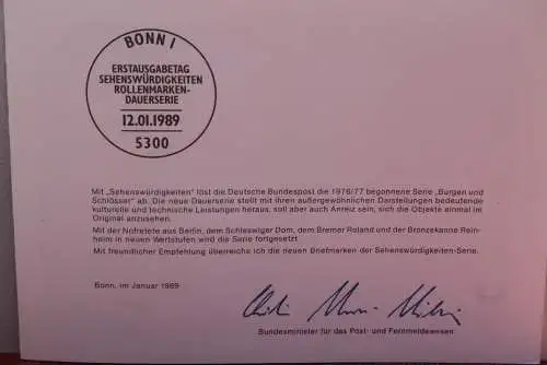 Ministerkarte zum Ausgabeanlaß: "Sehenswürdigkeiten"; 12.01.1989; MiNr. 1398-1401; Berlin: 831-32