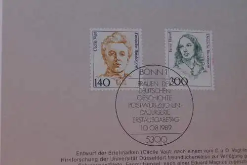 Ministerkarte zum Ausgabeanlaß:"Frauen der Deutschen Geschichte:Cecile Vogt;Fanny Hensel",10.8.1989;MiNr.1432-33;848-49