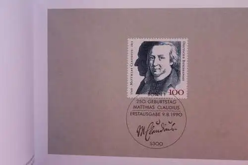 Ministerkarte zum Ausgabeanlaß "Matthias Claudius", 8. Aug. 1990; MiNr. 1473