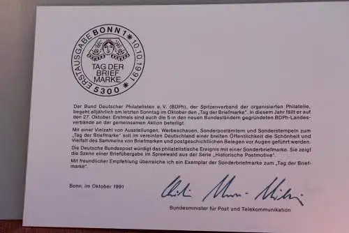 Ministerkarte zum Ausgabeanlaß: "Tag der Briefmarke 1991", 10. Okt. 1991; MiNr. 1570