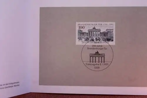 Ministerkarte zum Ausgabeanlaß: "200 Jahre Brandenburger Tor Berlin", 8. Jan. 1991; MiNr. 1492