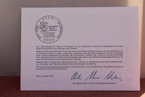 Ministerkarte zum Ausgabeanlaß: "Rennsteiggarten Oberhof", 12. März 1991;  MiNr. 1505-09