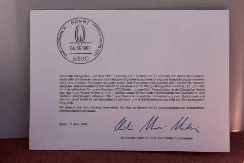 Ministerkarte zum Ausgabeanlaß: "Weltgaskongress Berlin", 4. Juni 1991;  MiNr. 1537-38
