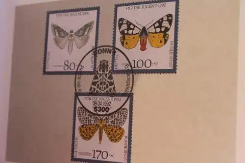 Ministerkarte zum Ausgabeanlaß: "Für die Jugend 1992: Gefährdete Nachtfalter", 9. April 1992; MiNr. 1602-06