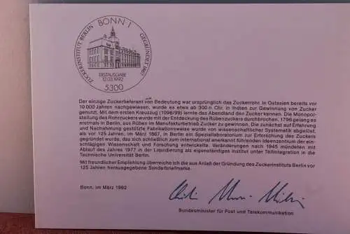 Ministerkarte zum Ausgabeanlaß: "Zuckerinstitut Berlin", 12. März 1992; MiNr. 1599