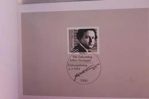 Ministerkarte zum Ausgabeanlaß: "Arthur Honegger", 12. März 1992; MiNr. 1596