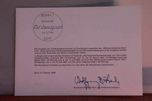 Ministerkarte zum Ausgabeanlaß: "Für den Sport - Sporthilfe 1995", 9. Febr. 1995; MiNr. 1777-80