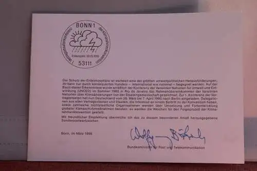 Ministerkarte zum Ausgabeanlaß: "Klimarahmenkonvention", 9. März 1995; MiNr. 1785